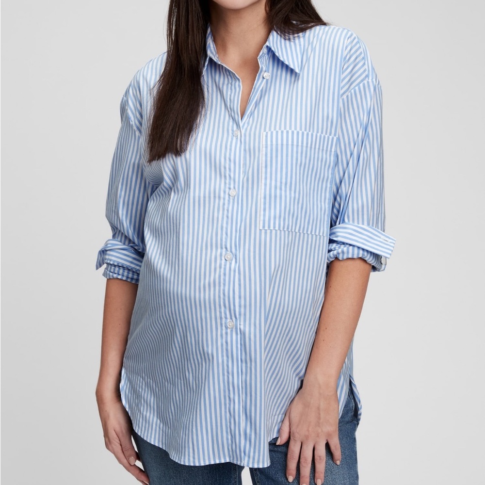 Gap Maternity Oversized Blue & White Striped Button Down Shirt
